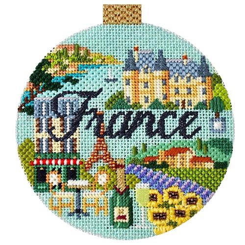 Travel Round - France with Stitch Guide Painted Canvas Kirk & Bradley 