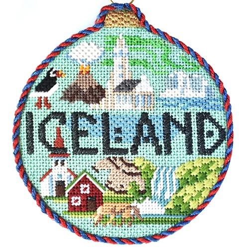 Travel Round - Iceland with Stitch Guide Painted Canvas Kirk & Bradley 