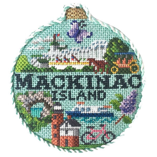 Travel Round - Mackinac Island with Stitch Guide Painted Canvas Kirk & Bradley 