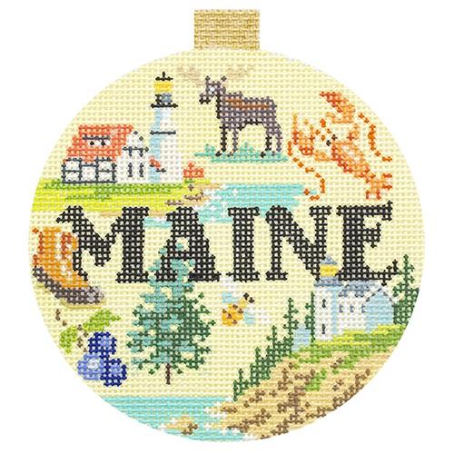 Travel Round - Maine with Stitch Guide Painted Canvas Kirk & Bradley 
