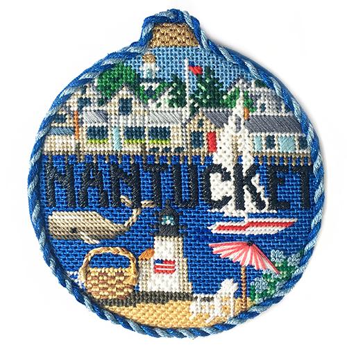Travel Round - Nantucket with Stitch Guide Painted Canvas Kirk & Bradley 