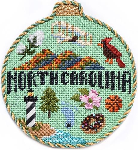 Travel Round - North Carolina with Stitch Guide Painted Canvas Needlepoint.Com 