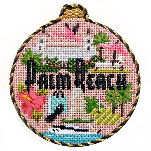 Travel Round - Palm Beach with Stitch Guide Painted Canvas Needlepoint.Com 