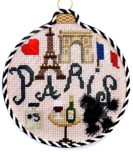 Travel Round - Paris with Stitch Guide Painted Canvas Needlepoint.Com 