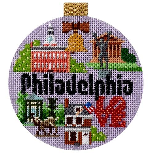 Travel Round - Philadelphia with Stitch Guide Painted Canvas Needlepoint.Com 