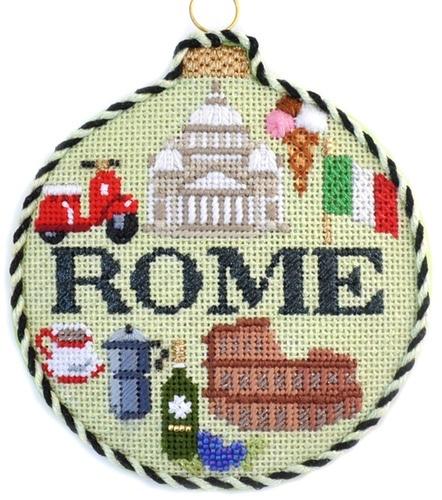 Travel Round - Rome with Stitch Guide Painted Canvas Needlepoint.Com 