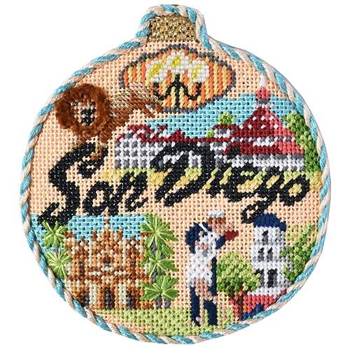 Travel Round   San Diego with Stitch Guide Painted Canvas Needlepoint.Com 
