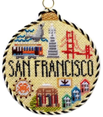 Travel Round - San Francisco with Stitch Guide Painted Canvas Needlepoint.Com 