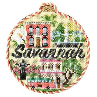 Travel Round   Savannah with Stitch Guide Painted Canvas Needlepoint.Com 
