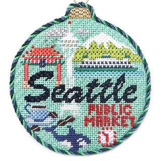 Travel Round   Seattle with Stitch Guide Painted Canvas Needlepoint.Com 
