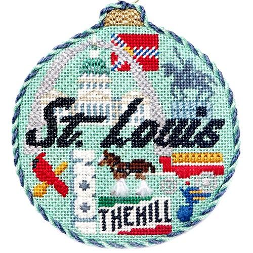 Travel Round - St. Louis with Stitch Guide Painted Canvas Needlepoint.Com 