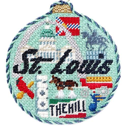 Travel Round   St. Louis with Stitch Guide Painted Canvas Needlepoint.Com 
