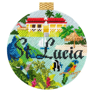 Travel Round   St. Lucia with Stitch Guide Painted Canvas Kirk & Bradley 
