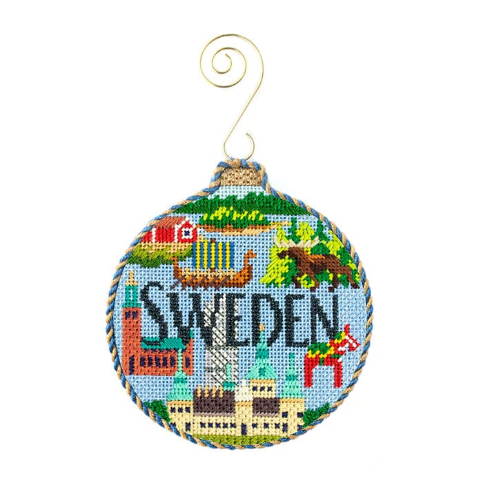 Travel Round   Sweden with Stitch Guide Painted Canvas Kirk & Bradley 
