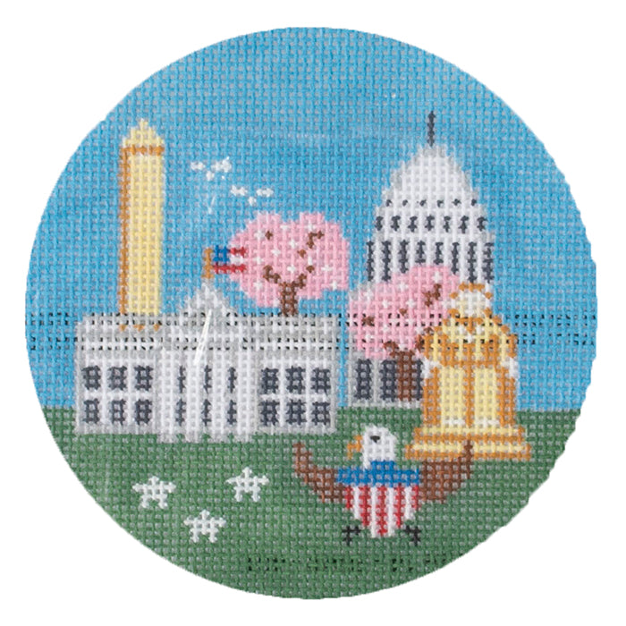 Travel Round: Washington DC Cityscape with Free Stitch Guide Painted Canvas Painted Pony Designs 