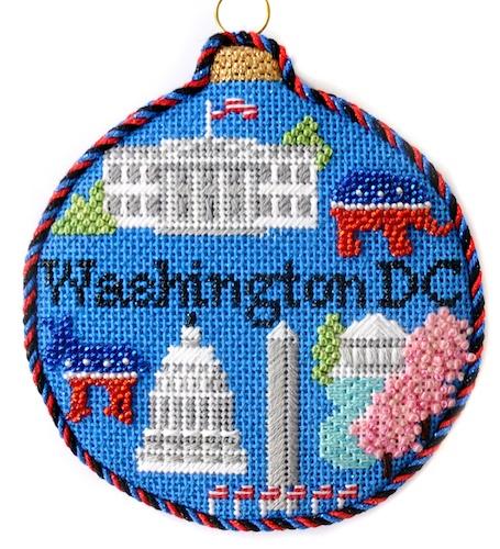Travel Round - Washington DC with Stitch Guide Painted Canvas Needlepoint.Com 