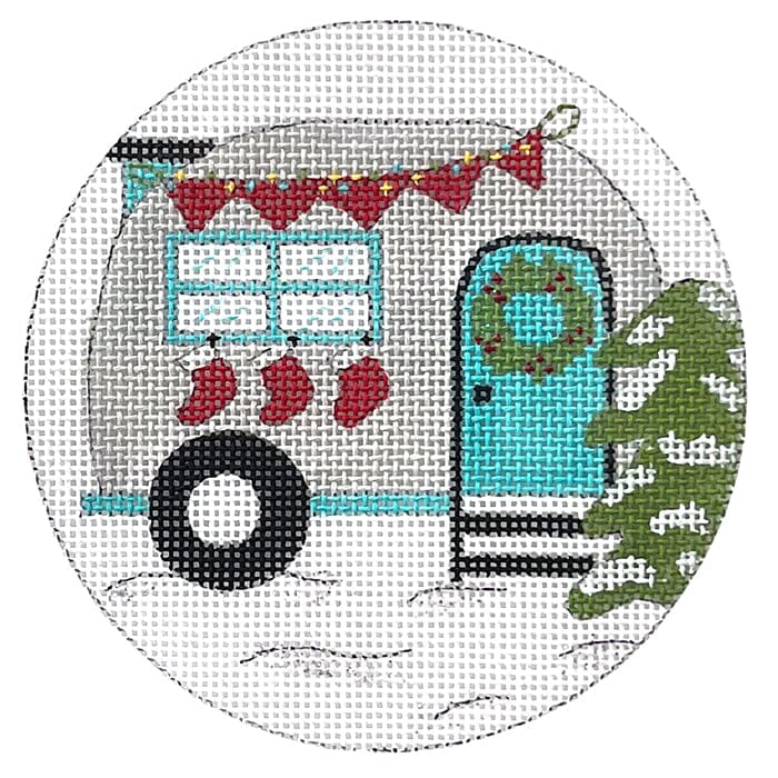 Travel Trailer with Stockings Ornament Painted Canvas Alice Peterson Company  - 1