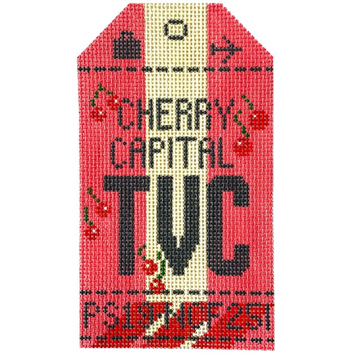 Traverse City TVC Travel Tag Painted Canvas Hedgehog Needlepoint  - 1