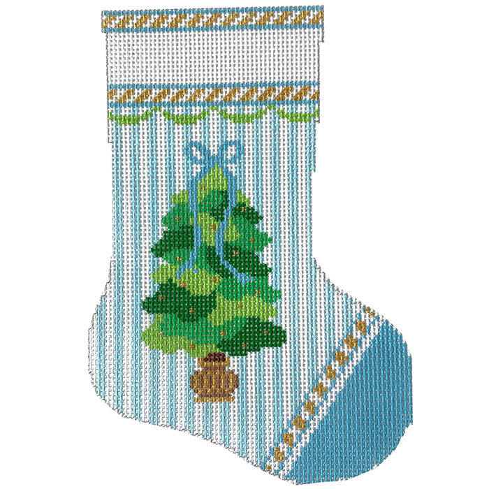 Tree on Blue Mini Stocking Painted Canvas KCN Designers  - 1
