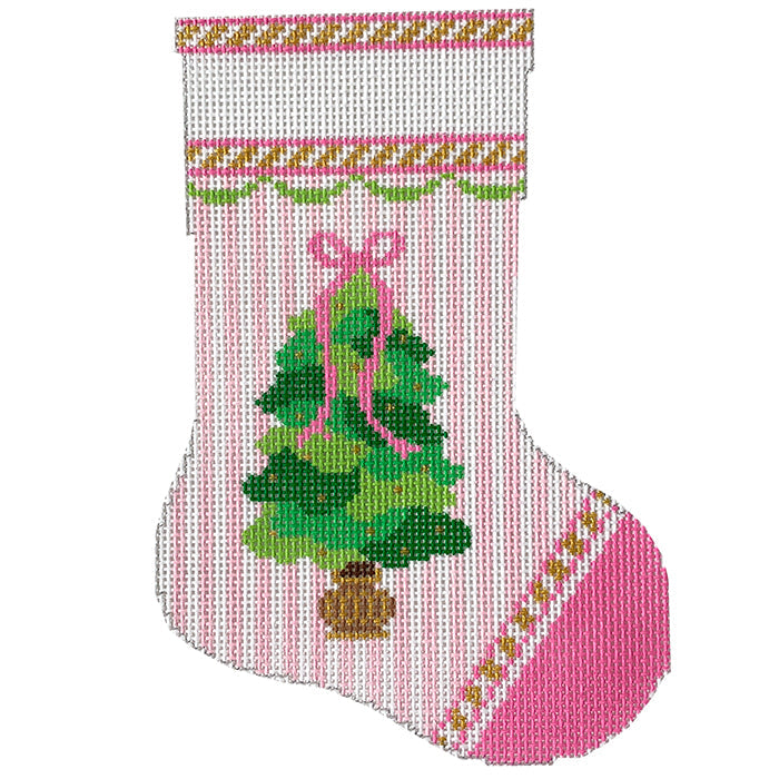 Tree on Pink Mini Stocking Painted Canvas KCN Designers  - 1