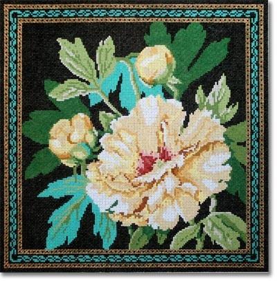 Tree Peony with Border Painted Canvas CBK Needlepoint Collections 