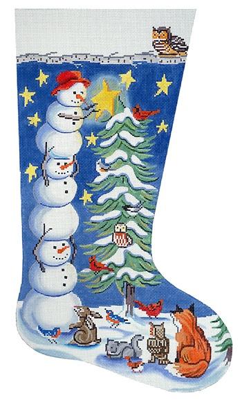 Tree Trimming Snowman Stocking Painted Canvas Alice Peterson 