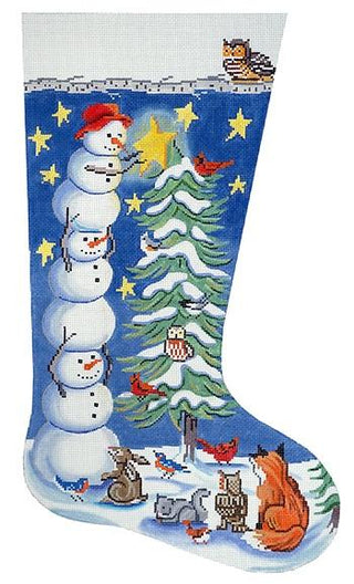Tree Trimming Snowman Stocking Painted Canvas Alice Peterson 
