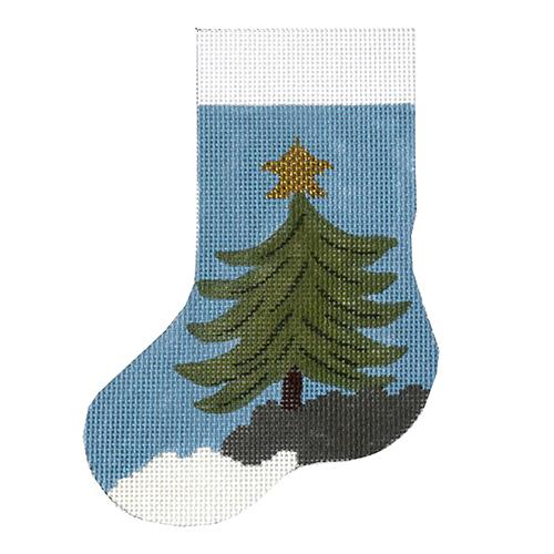 Tree with Star Mini Stocking Painted Canvas J. Child Designs  - 1