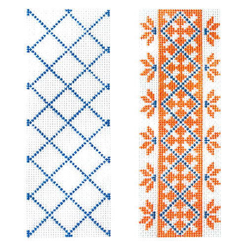 Trellis Double Eyeglass Case   Orange Painted Canvas KCN Designers  - 1