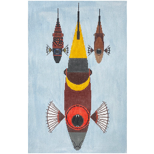 Triggerfish Trio Painted Canvas Charley Harper  - 1