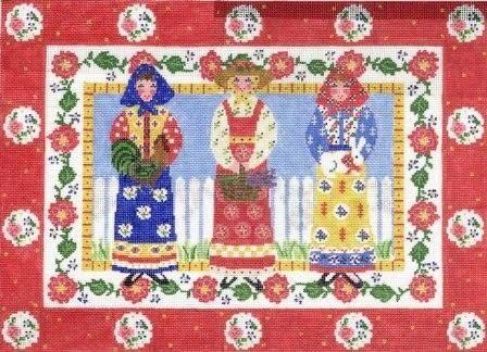 Trio / Flower Border Painted Canvas Cooper Oaks Design  - 1