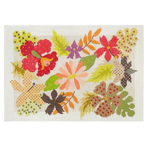 Tropical Flowers Assortment Painted Canvas NeedleDeeva 