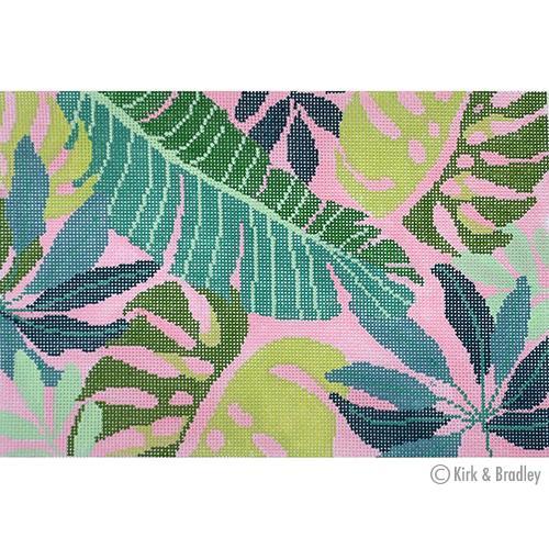 Tropical Leaves Clutch   Pink Painted Canvas Kirk & Bradley 
