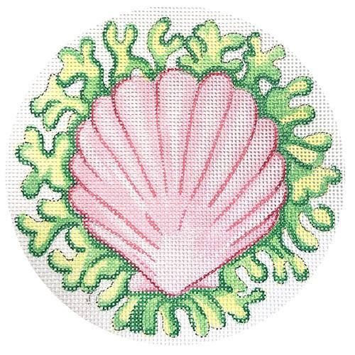 Tropical Mini - Scallop Shell/Seaweed Painted Canvas Kate Dickerson Needlepoint Collections 