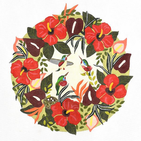 Tropical Wreath with Hummingbirds Painted Canvas Melissa Prince Designs  - 1