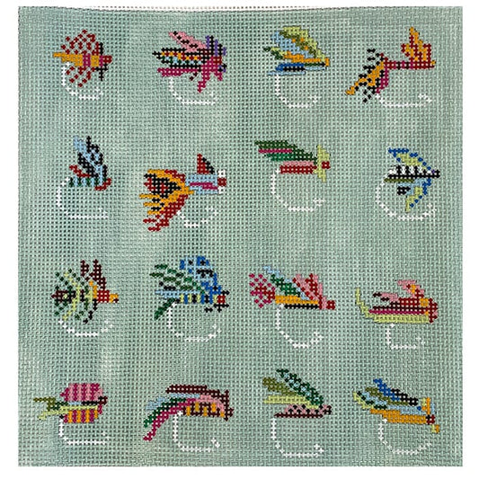 Trout Flies Pillow Painted Canvas Cooper Oaks Design 
