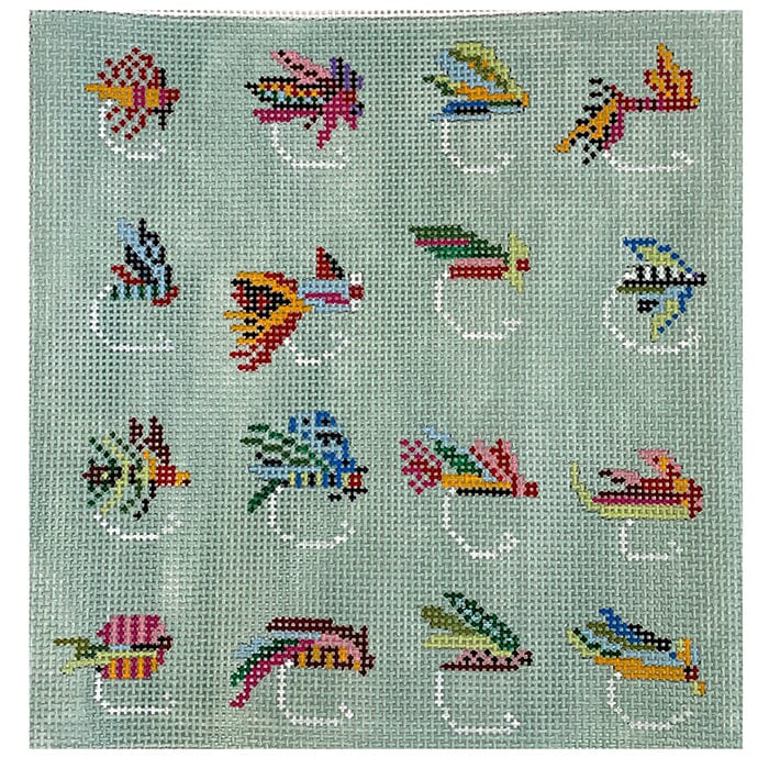 Trout Flies Pillow Painted Canvas Cooper Oaks Design  - 1