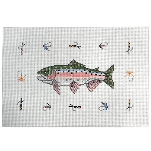 Trout & Lures Pillow Painted Canvas Silver Needle 