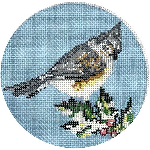 Tufted Titmouse Round Painted Canvas Needle Crossings 
