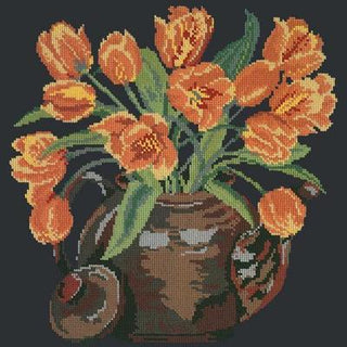 Tulip Teapot Needlepoint Kit Kits Elizabeth Bradley Design Black 
