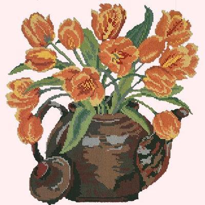 Tulip Teapot Needlepoint Kit Kits Elizabeth Bradley Design Cream 