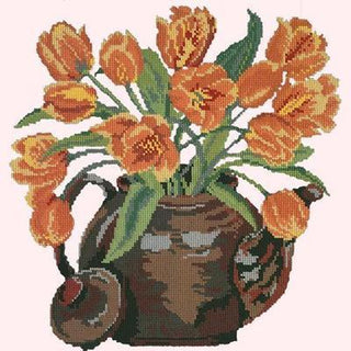 Tulip Teapot Needlepoint Kit Kits Elizabeth Bradley Design Cream 
