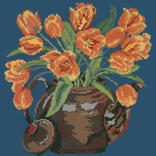 Tulip Teapot Needlepoint Kit Kits Elizabeth Bradley Design Dark Blue 
