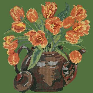 Tulip Teapot Needlepoint Kit Kits Elizabeth Bradley Design Dark Green 
