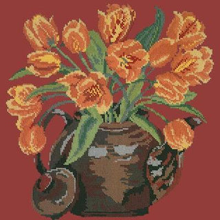 Tulip Teapot Needlepoint Kit Kits Elizabeth Bradley Design Dark Red 
