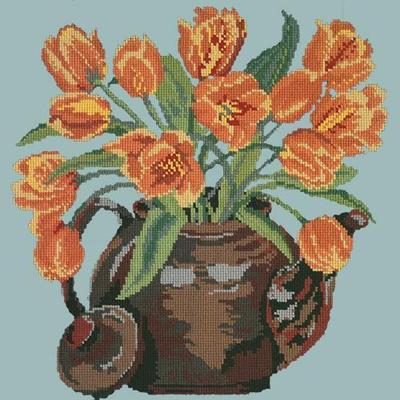 Tulip Teapot Needlepoint Kit Kits Elizabeth Bradley Design Pale Blue 
