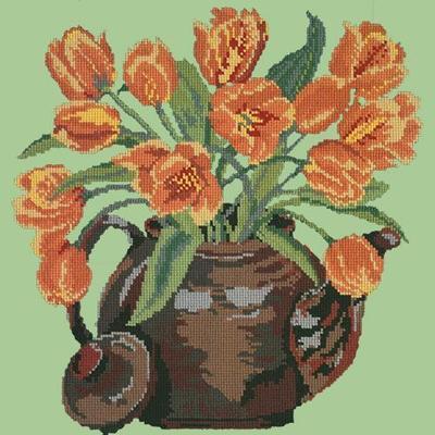 Tulip Teapot Needlepoint Kit Kits Elizabeth Bradley Design Pale Green 
