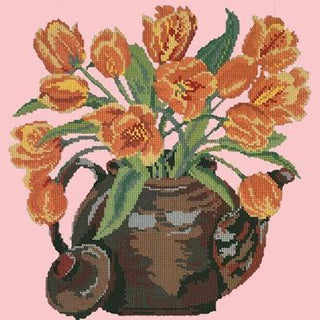 Tulip Teapot Needlepoint Kit Kits Elizabeth Bradley Design Pale Rose 
