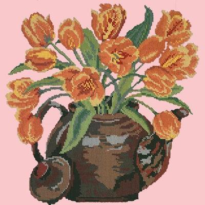 Tulip Teapot Needlepoint Kit Kits Elizabeth Bradley Design Pale Rose 
