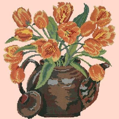 Tulip Teapot Needlepoint Kit Kits Elizabeth Bradley Design Salmon Pink 
